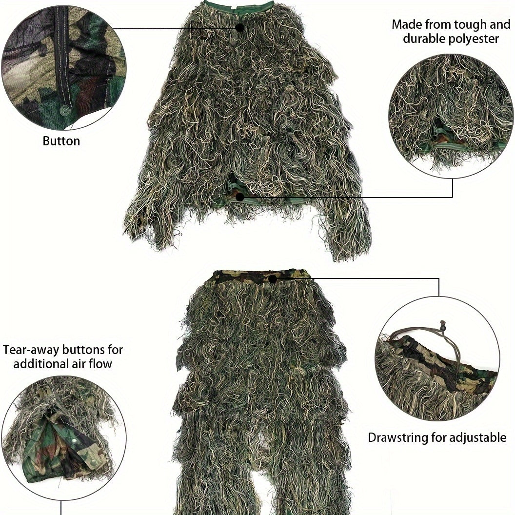    Ultimate 5-Piece 3D Ghillie Suit – Tactical Woodland Camouflage   