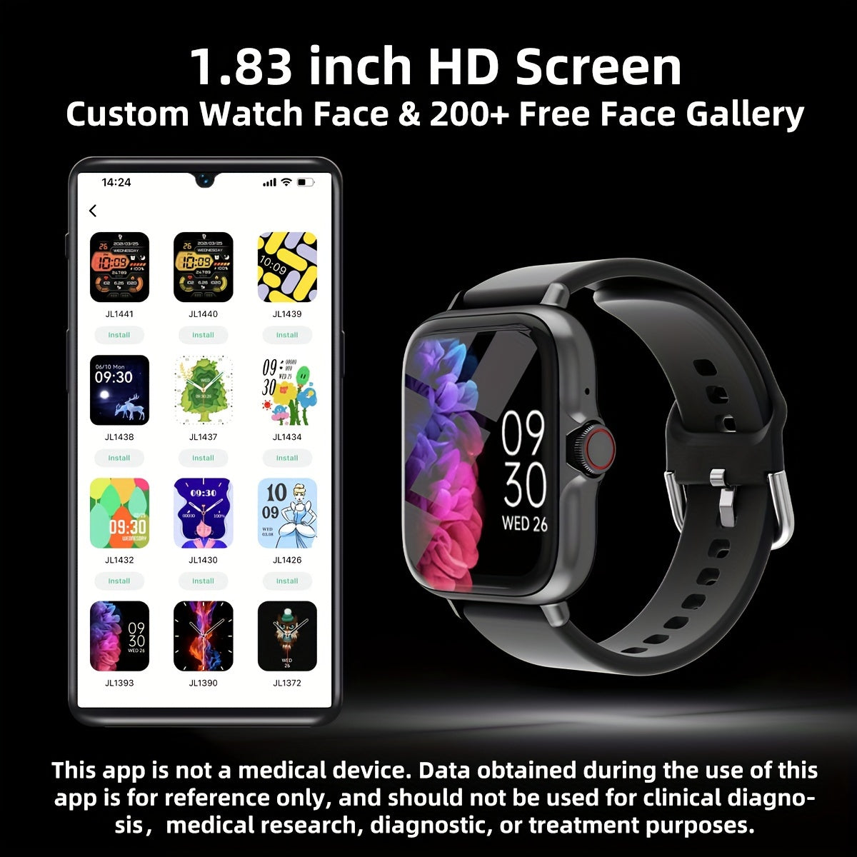   Waterproof Smart Watch with 1.83'' Touch Screen, Fitness Tracking   