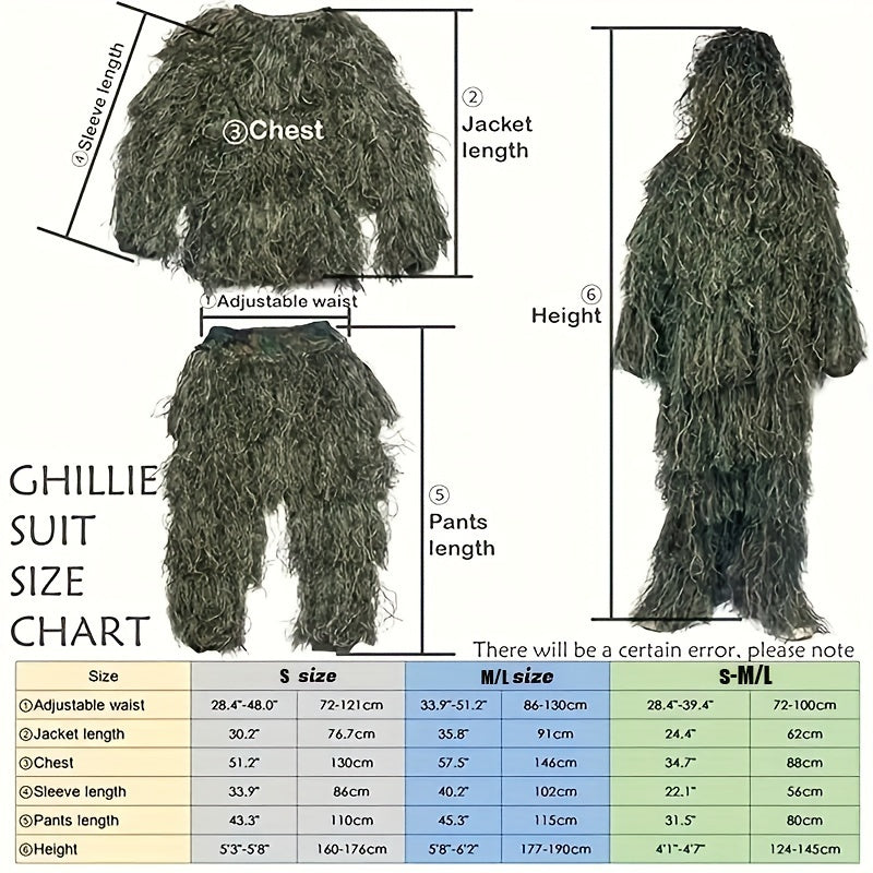    Ultimate 5-Piece 3D Ghillie Suit – Tactical Woodland Camouflage   