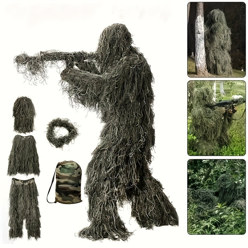    Ultimate 5-Piece 3D Ghillie Suit – Tactical Woodland Camouflage   