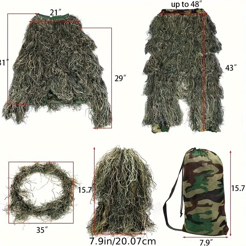    Ultimate 5-Piece 3D Ghillie Suit – Tactical Woodland Camouflage   