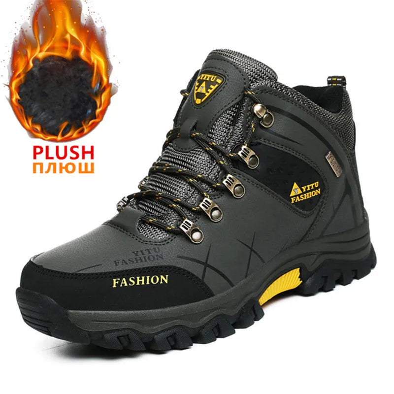   Men's Winter Snow Boots - Split Leather with Plush Lining   