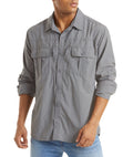  2 Chest Zipper Pockets Cargo Shirt Men's Quick Drying Skin Protective Long Sleeve Work Shirt Male Tops Outdoor 