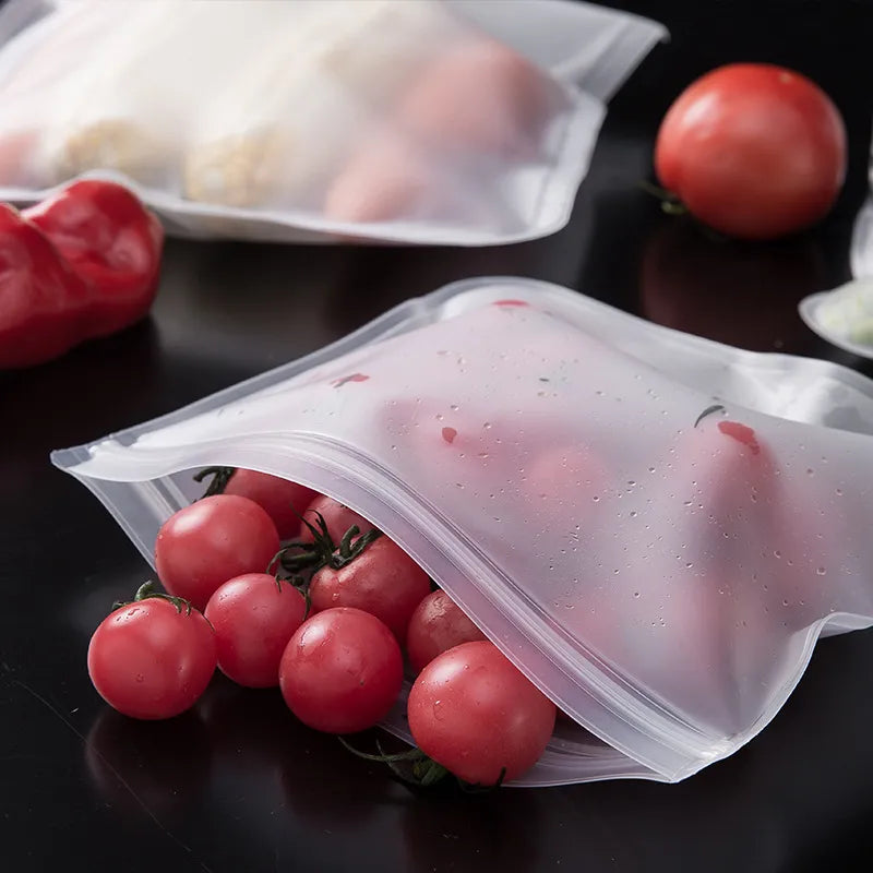 Silicone Food Storage Bag Reusable Stand Up Zip Shut Bag Leakproof Containers #
