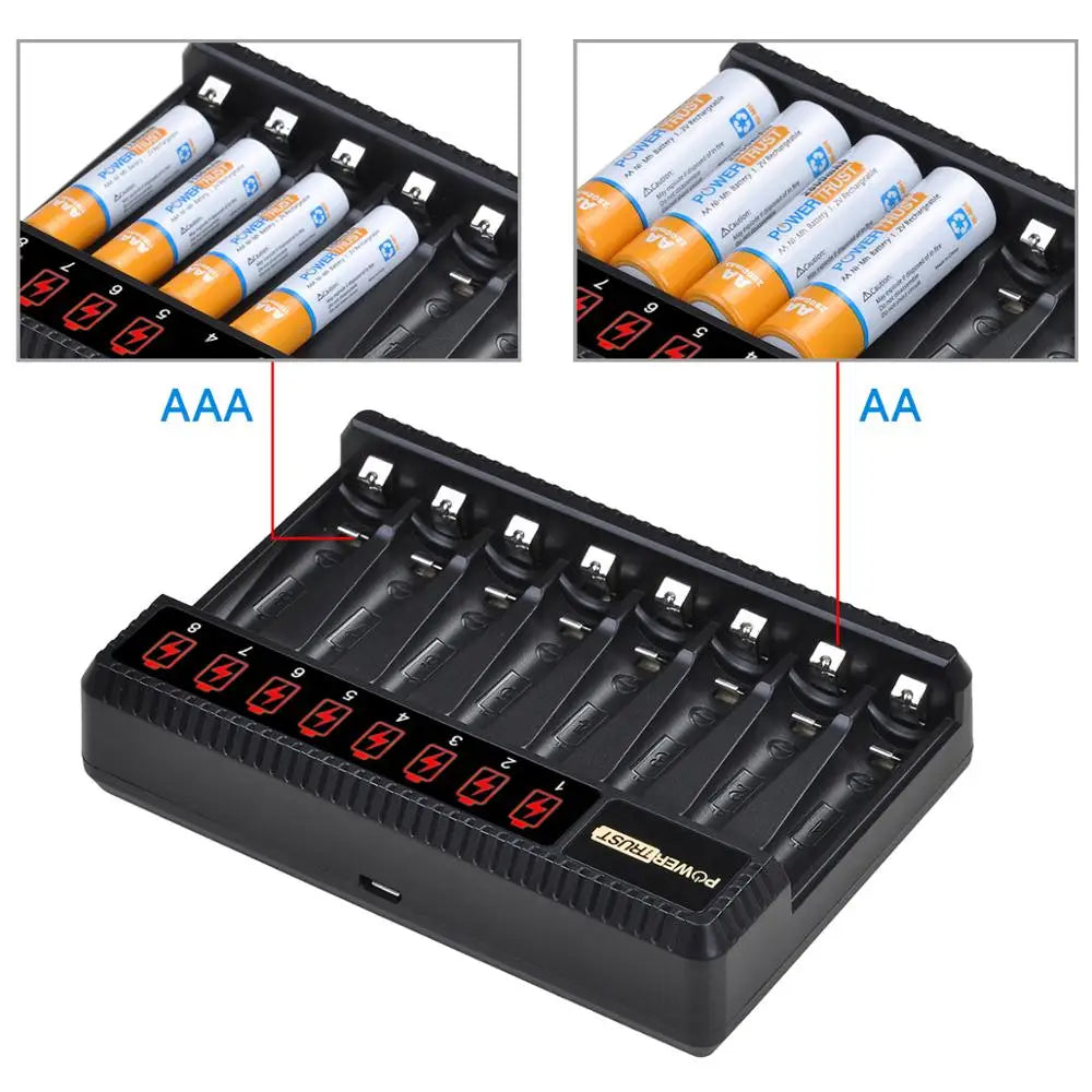   Powertrust AA & AAA Rechargeable Batteries | 8-Slot Charger Included   