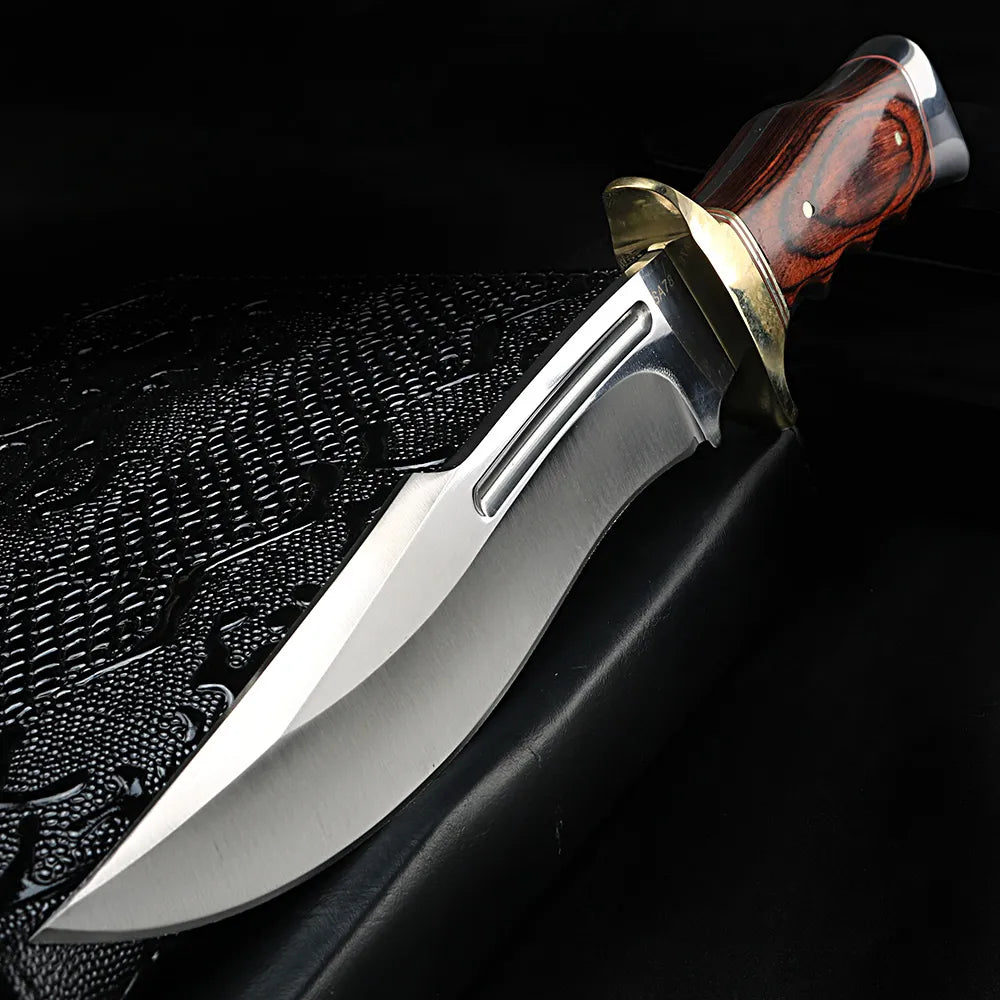   Premium Bowie Knife with Wood Handle and Sharp Blade   