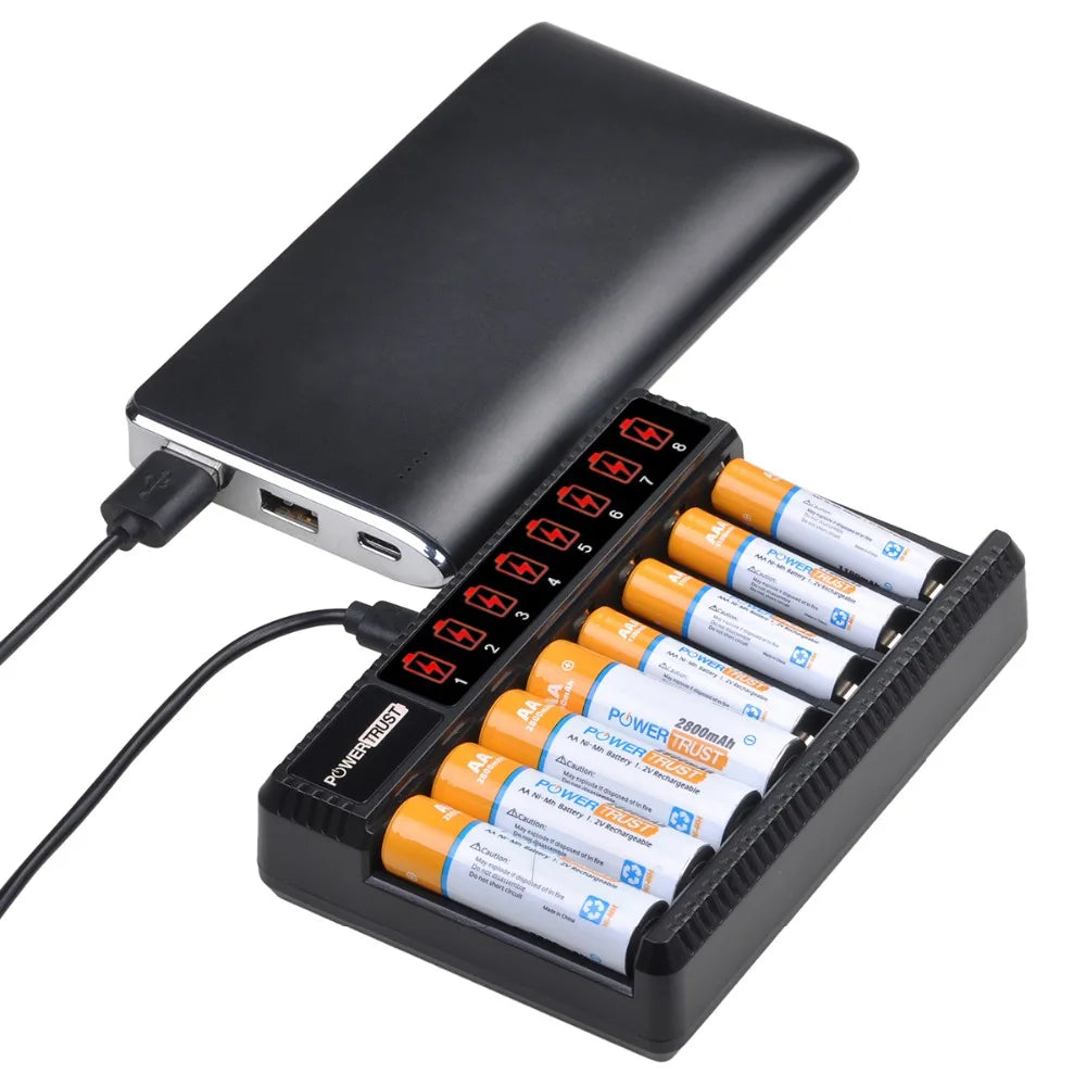   Powertrust AA & AAA Rechargeable Batteries | 8-Slot Charger Included   