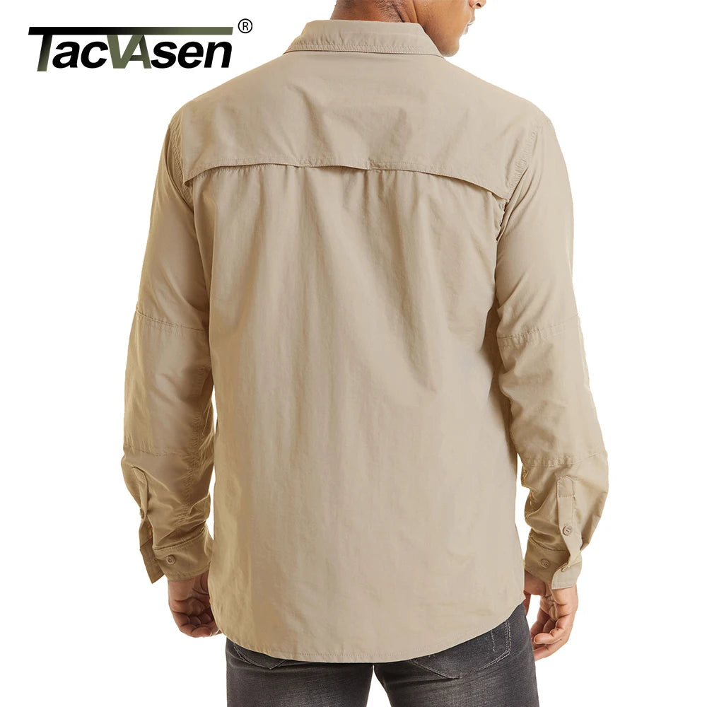  2 Chest Zipper Pockets Cargo Shirt Men's Quick Drying Skin Protective Long Sleeve Work Shirt Male Tops Outdoor 