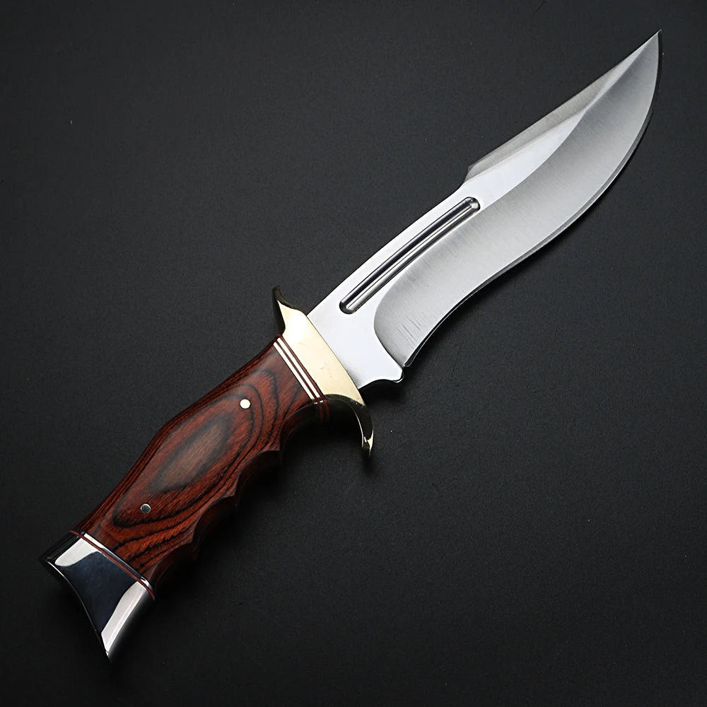   Premium Bowie Knife with Wood Handle and Sharp Blade   