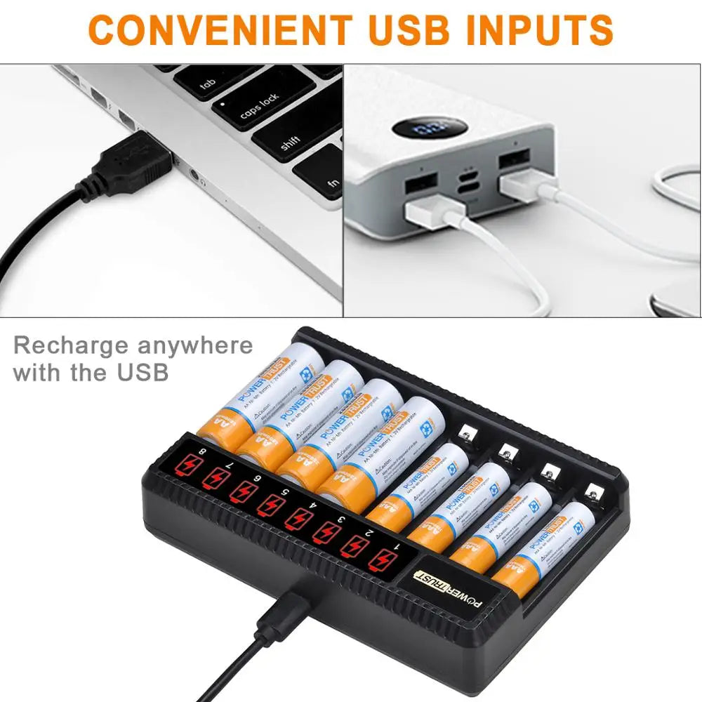   Powertrust AA & AAA Rechargeable Batteries | 8-Slot Charger Included   