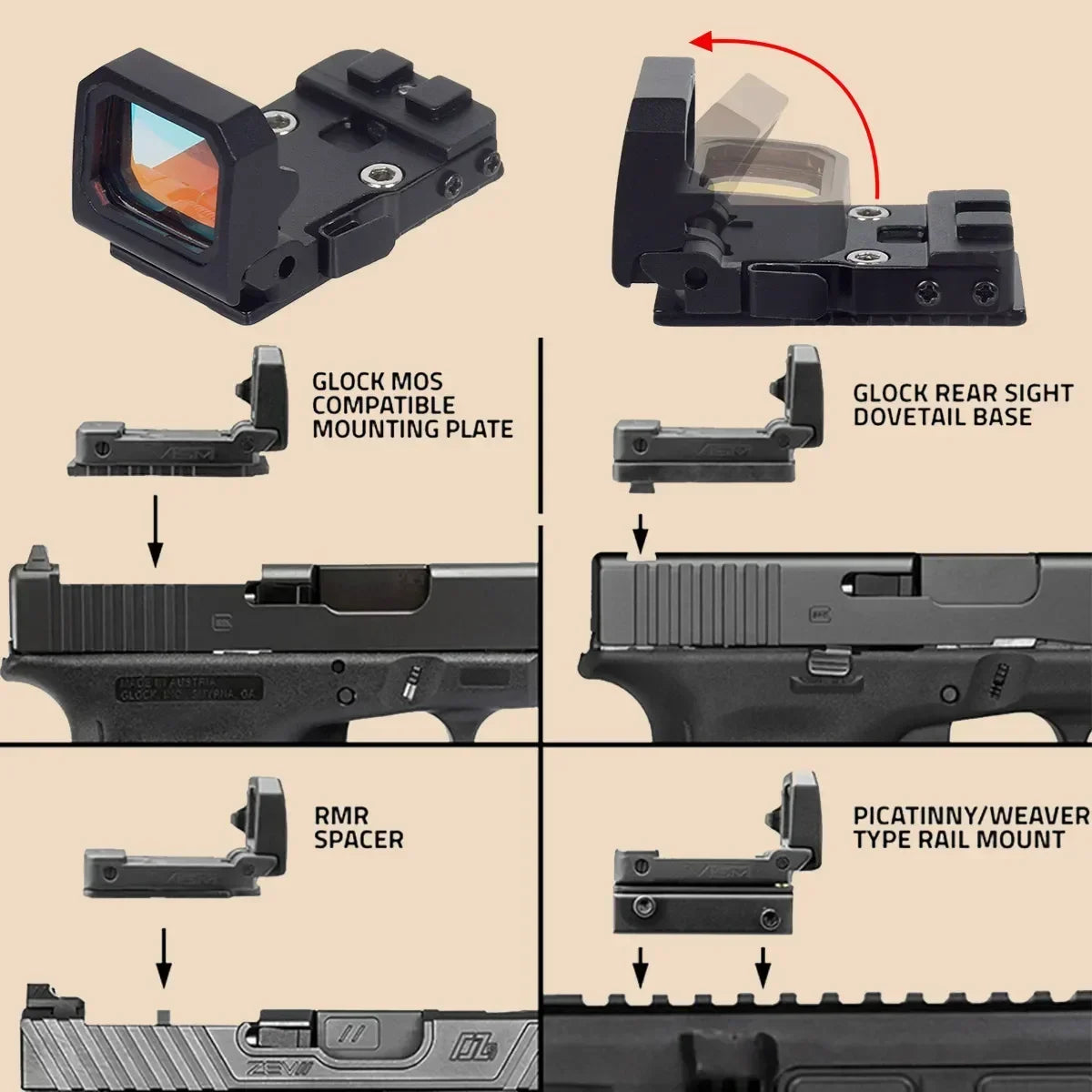   Folding Red Dot Reflex Sight – FlipDot 22mm x 16mm Lens for GLOCK MOS   