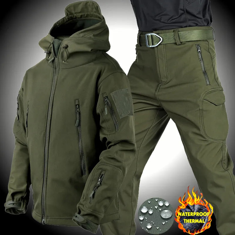   Fleece Winter Waterproof Suit  Softshell  Thermal Jacket Pants   