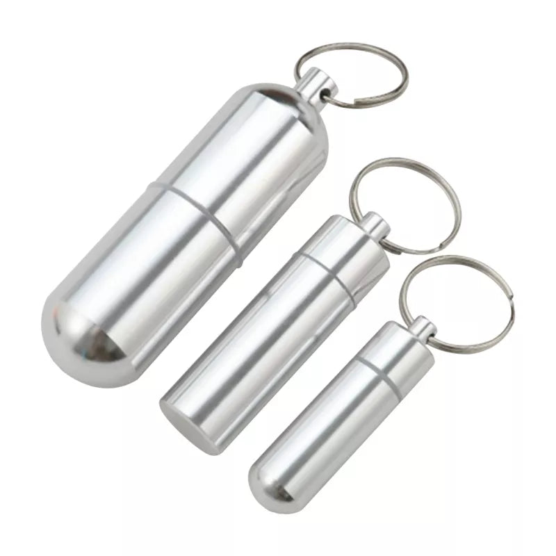   Stainless Steel Keychain Pill Case - Waterproof Medication Holder   