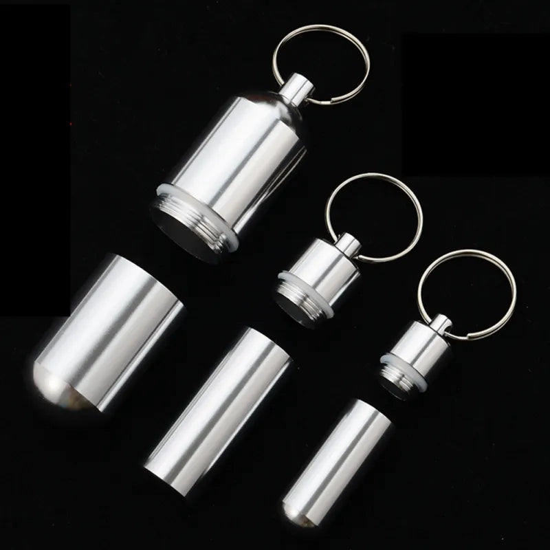   Stainless Steel Keychain Pill Case - Waterproof Medication Holder   