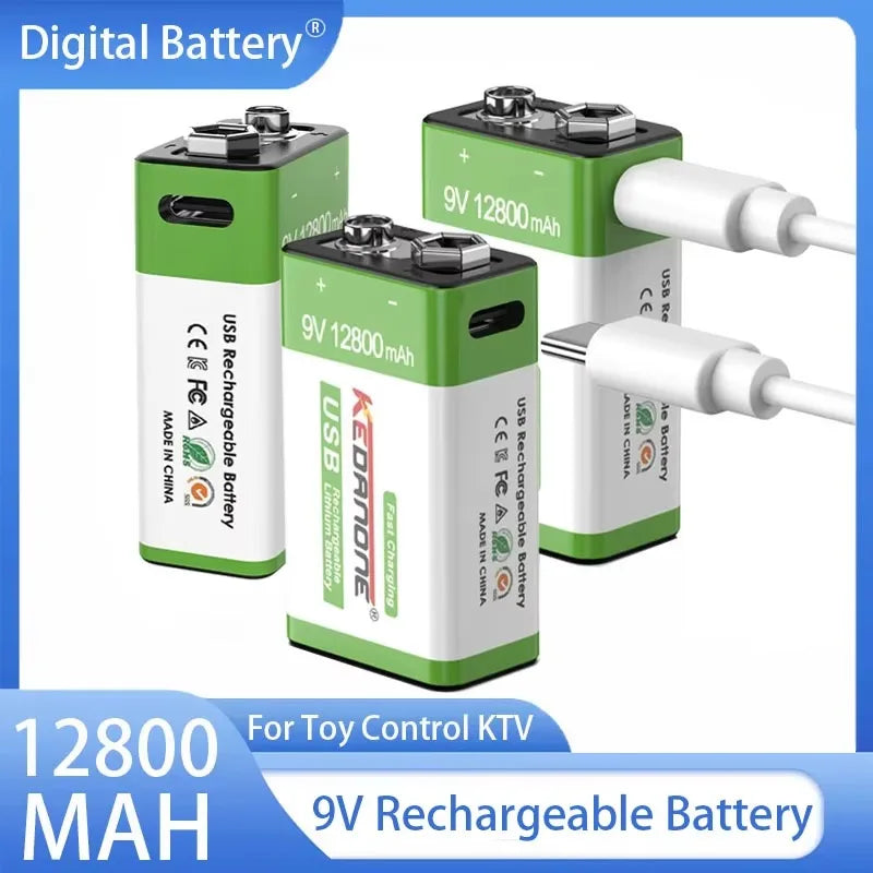   New 9V Rechargeable Battery 12800mAh Micro USB Lithium Batteries   