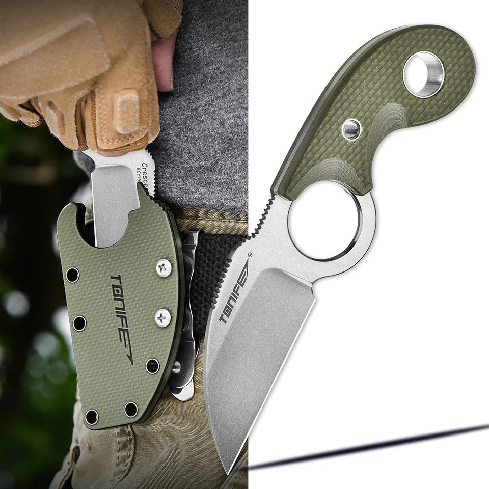  Small Tactical Fixed Blade Pocket Straight Thumb Knife Necklace Survival Outdoor Hunting Camping Knives EDC Tool Crescent #