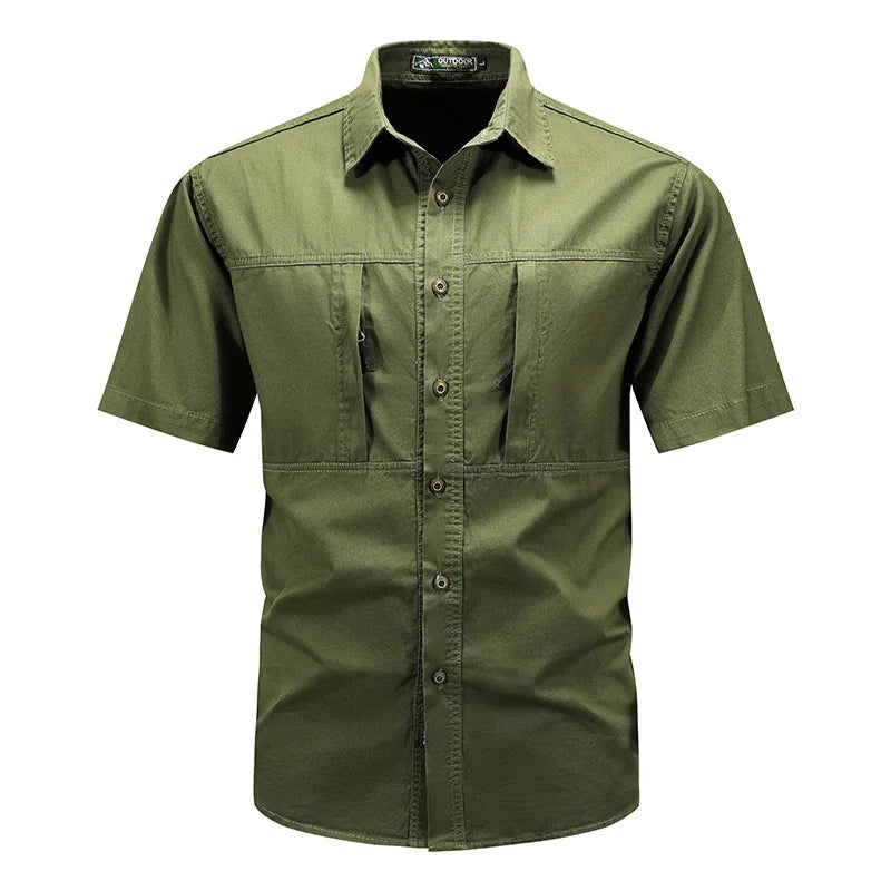   Men's Summer Short Sleeve Cargo Shirt - Casual Tactical Polo   