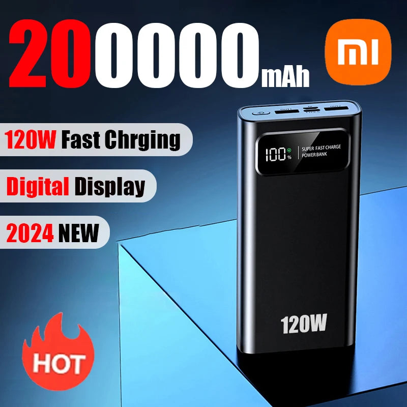   120W Fast Charging Black Power Bank with Dual USB-C and Display   