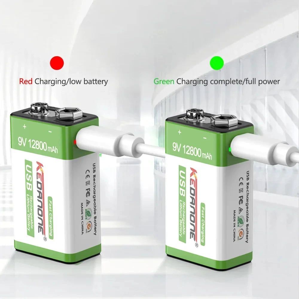   New 9V Rechargeable Battery 12800mAh Micro USB Lithium Batteries   