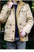   Men's Army Green Winter Jacket with Cargo Pockets and Sherpa Lining   