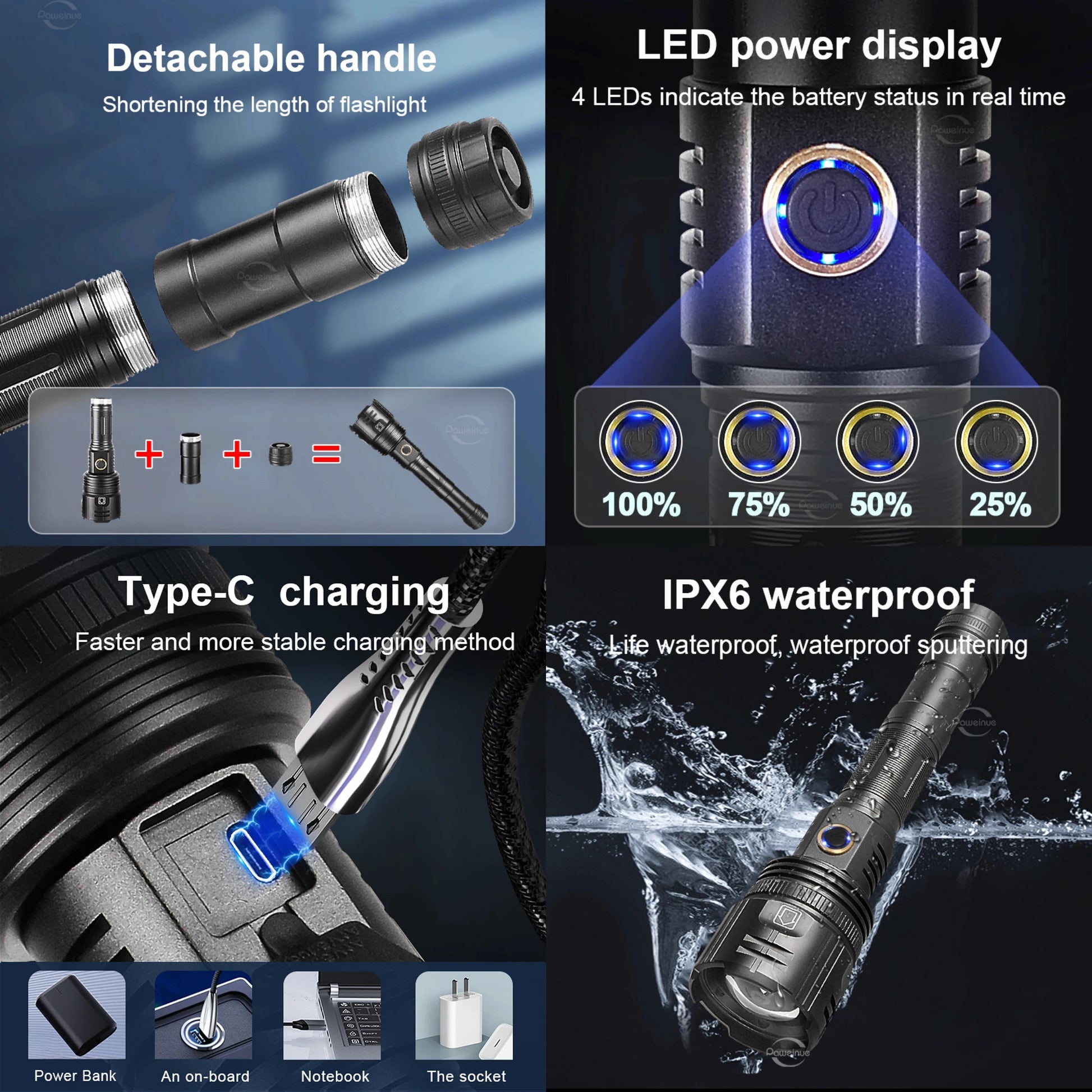   Ultra Powerful LED Flashlight Torch Rechargeable, Waterproof, Durable   