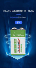   New 9V Rechargeable Battery 12800mAh Micro USB Lithium Batteries   