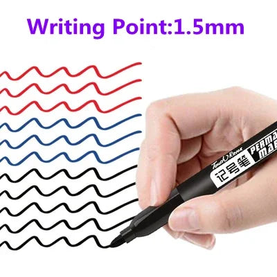  9 Pcs/Set Permanent Marker Pen Fine Point Waterproof Ink Thin Nib Crude Nib Black Blue Red Ink 1.5mm Fine Color Marker Pens
