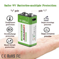   New 9V Rechargeable Battery 12800mAh Micro USB Lithium Batteries   