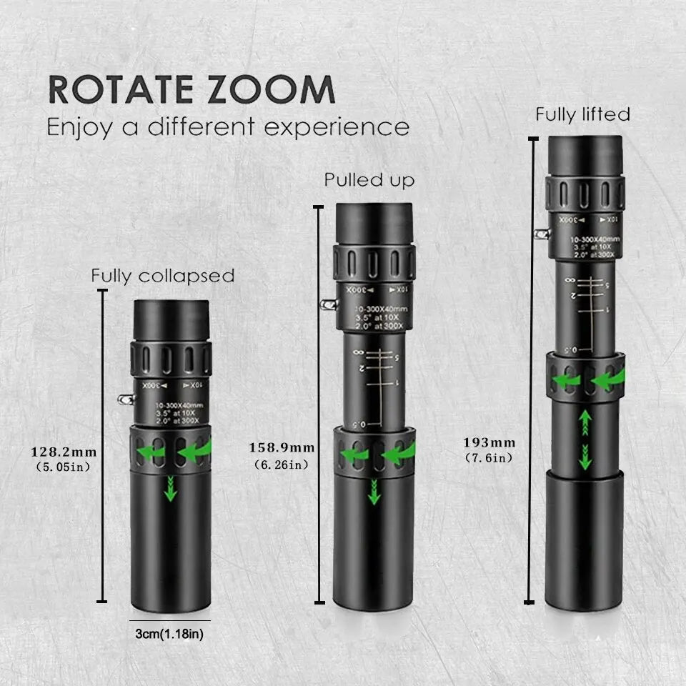   10-300X Zoom HD Binoculars & Monocular Telescope - Portable, Durable   