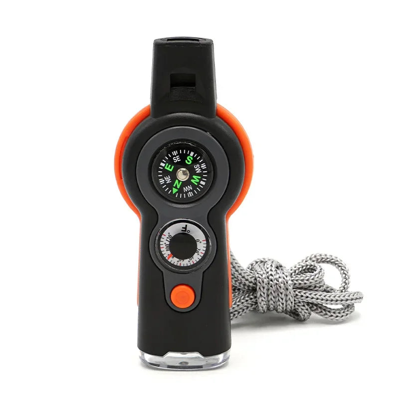  7 in 1 Emergency Survival Whistle Compass Thermometer Referee Cheerleading Whistle Sporting Goods Camping Hiking Outdoor Tools 