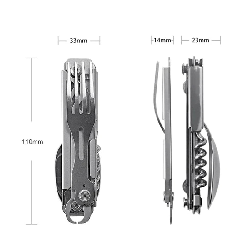   Outdoor Tableware Multi-function Portable Knife Fork Spoon Bottle Opener Foldable Cutlery Camping Equipment   