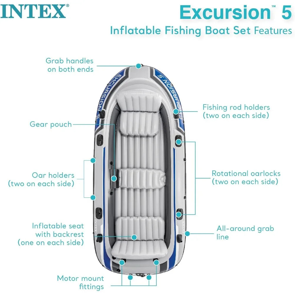   Inflatable Boat Set with Oars and Motor Mount - 5 Person Capacity   