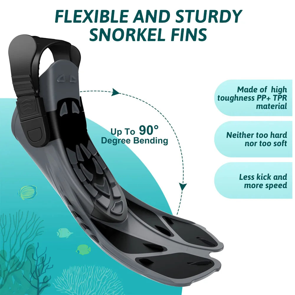   Adjustable Snorkel Fins – Comfortable, Quick-Release Buckles   