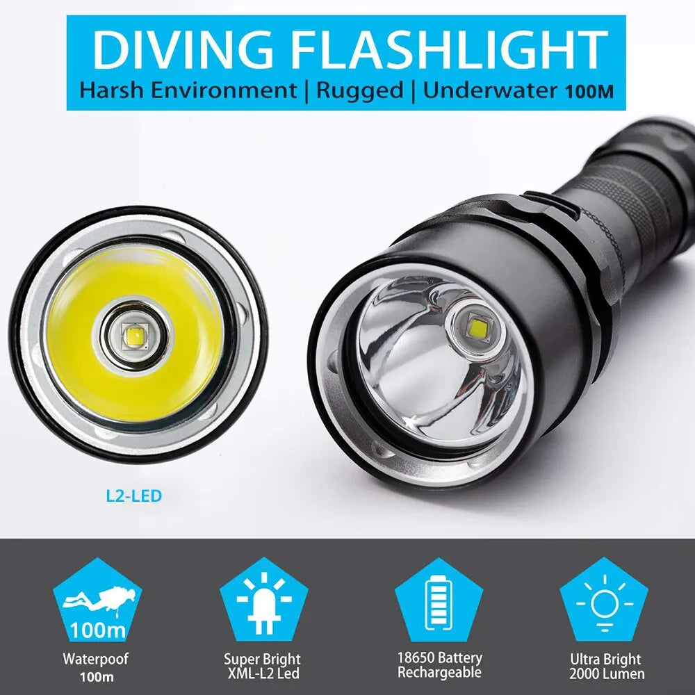  High Power Diving Flashlight IP68 Waterproof Rating 