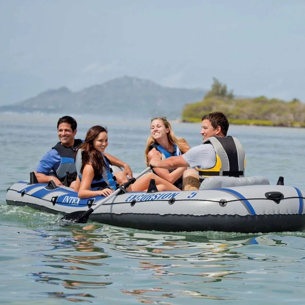   Inflatable Boat Set with Oars and Motor Mount - 5 Person Capacity   