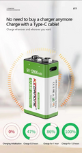   New 9V Rechargeable Battery 12800mAh Micro USB Lithium Batteries   