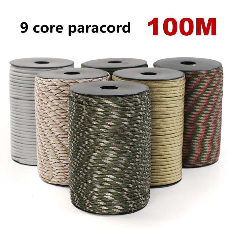 30-100M 550 Military Standard 9-Core Paracord Rope 4mm Outdoor Parachute Cord Survival Umbrella Tent Lanyard Strap Clothesline #