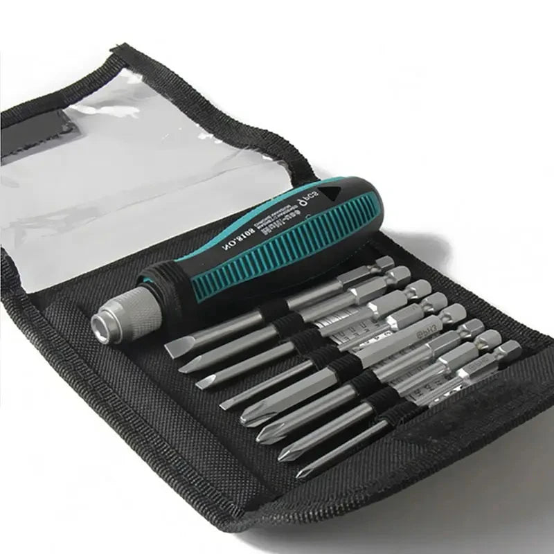   Precision Screwdriver Set with Magnetic Handle | 9-Piece Slotted Bits   