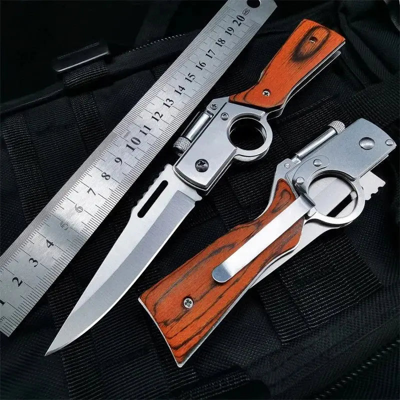  AK47 Shaped Pocket Tactical Folding Knives Wood Handle Stainless Steel Camping Outdoor Survival Knife EDC Tool With LED Light #