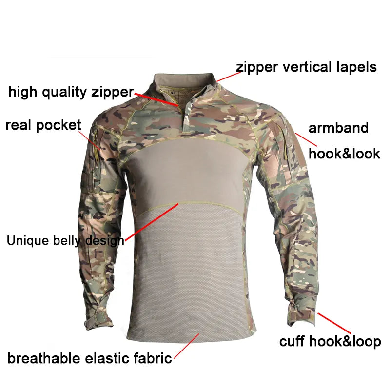   Tactical Shirt Combat Shirt Men Clothing Military Camo Shirt   