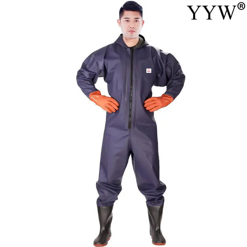   Waterproof PVC & Knitted Wader Pants with Boots - Fishing Gear Suit   