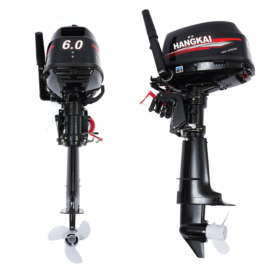   Hangkai 6 HP Black and Red Two-Stroke Outboard Boat Motor   