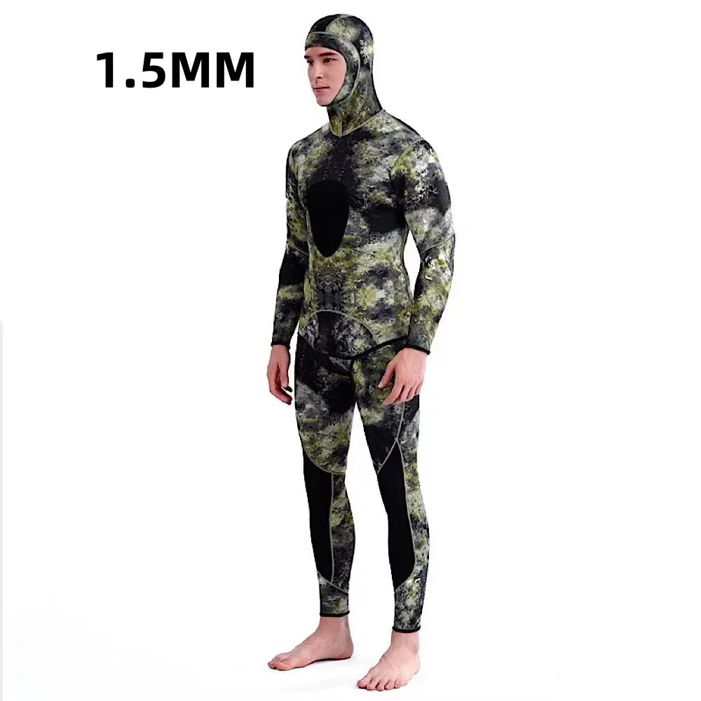   3mm Camouflage Neoprene Diving Suit with Hood - Waterproof Wetsuit   