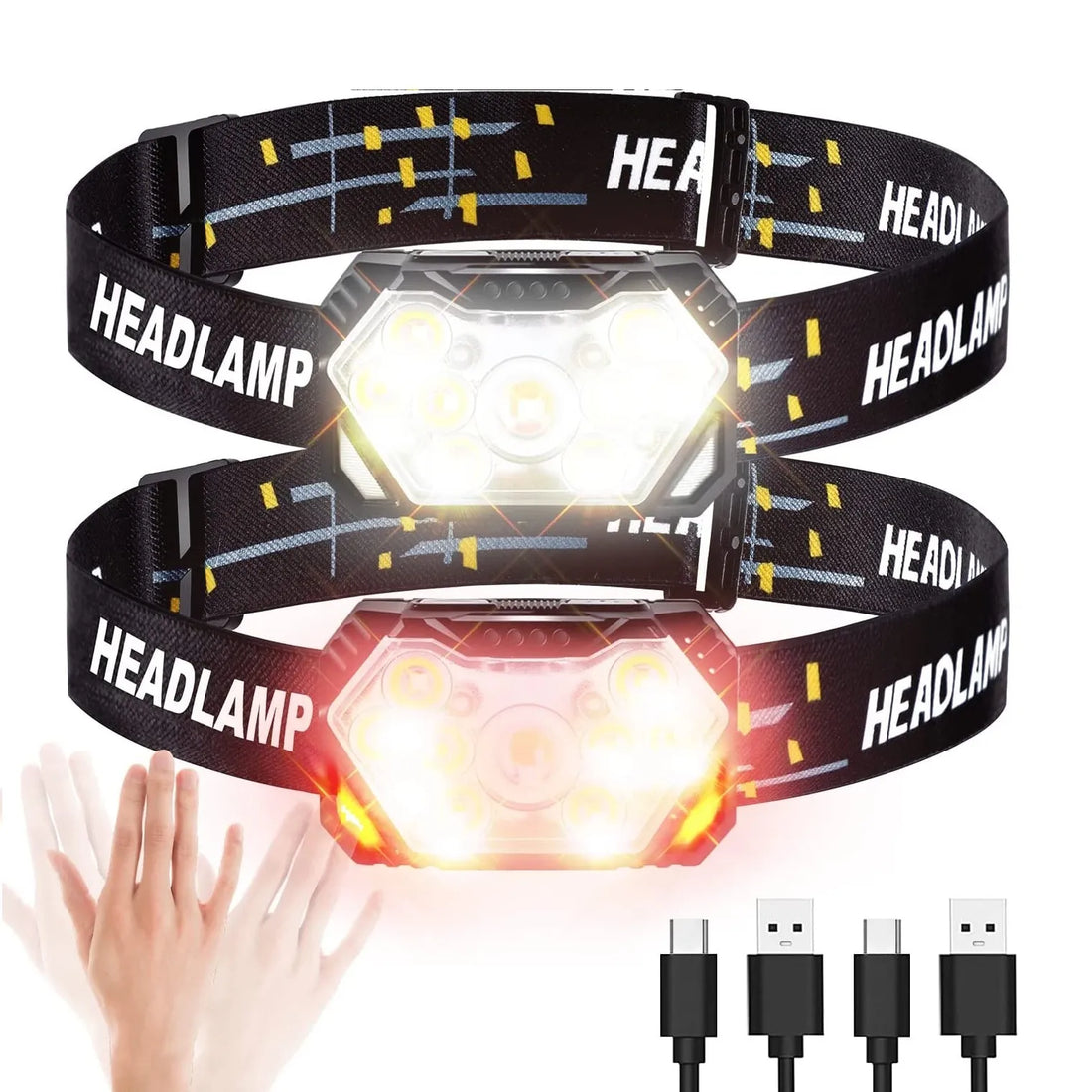  9 Led Light Headlamp USB Rechargeable Motion Sensor Headlight #