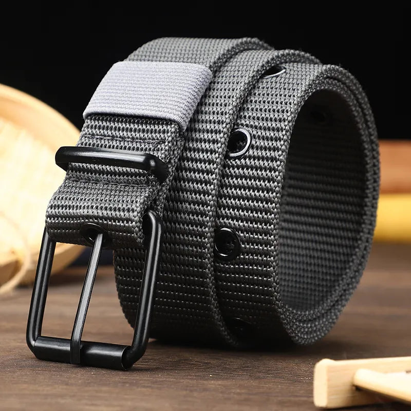   Men's Perforated Canvas Belt with Needle Buckle for Military Training   