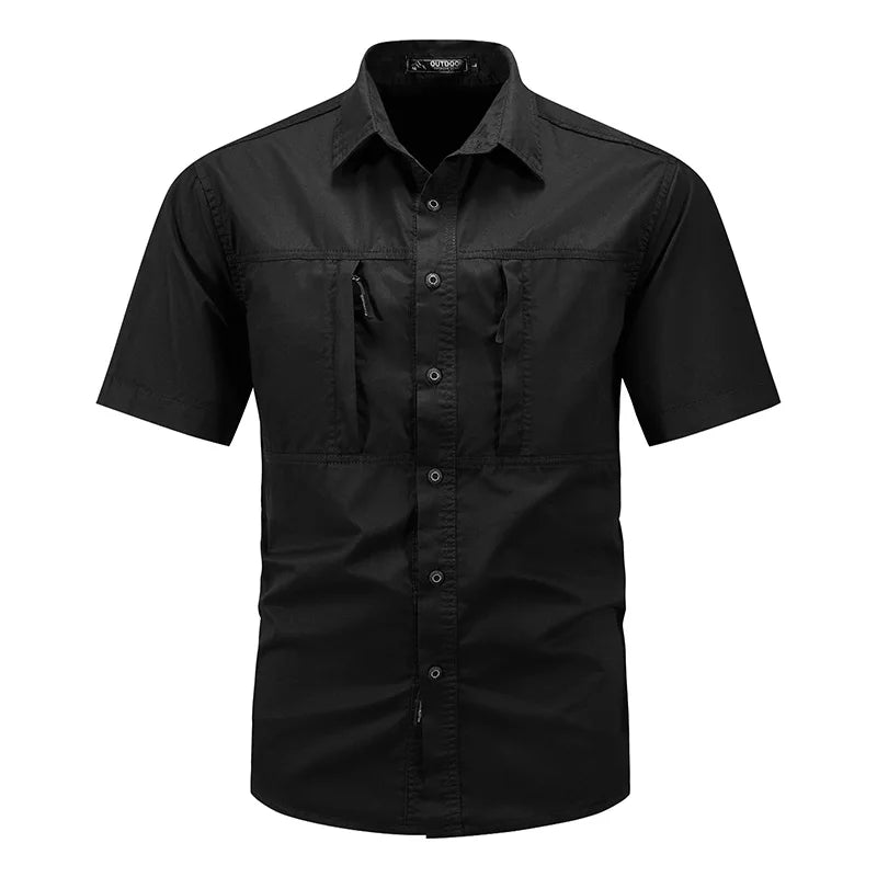   Men's Summer Short Sleeve Cargo Shirt - Casual Tactical Polo   