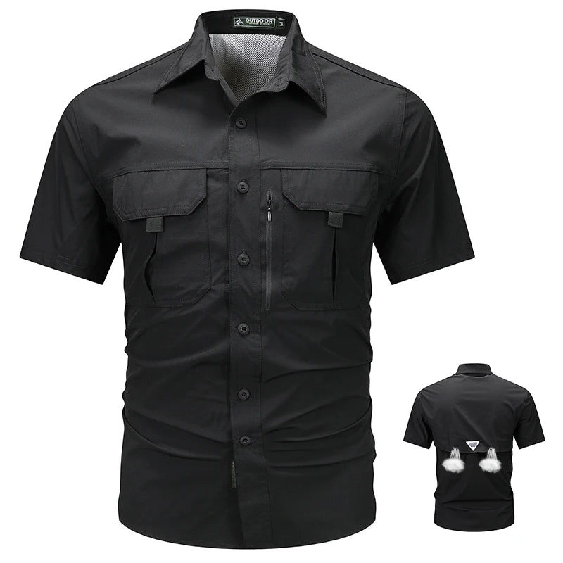   Men's Summer Short Sleeve Cargo Shirt - Casual Tactical Polo   