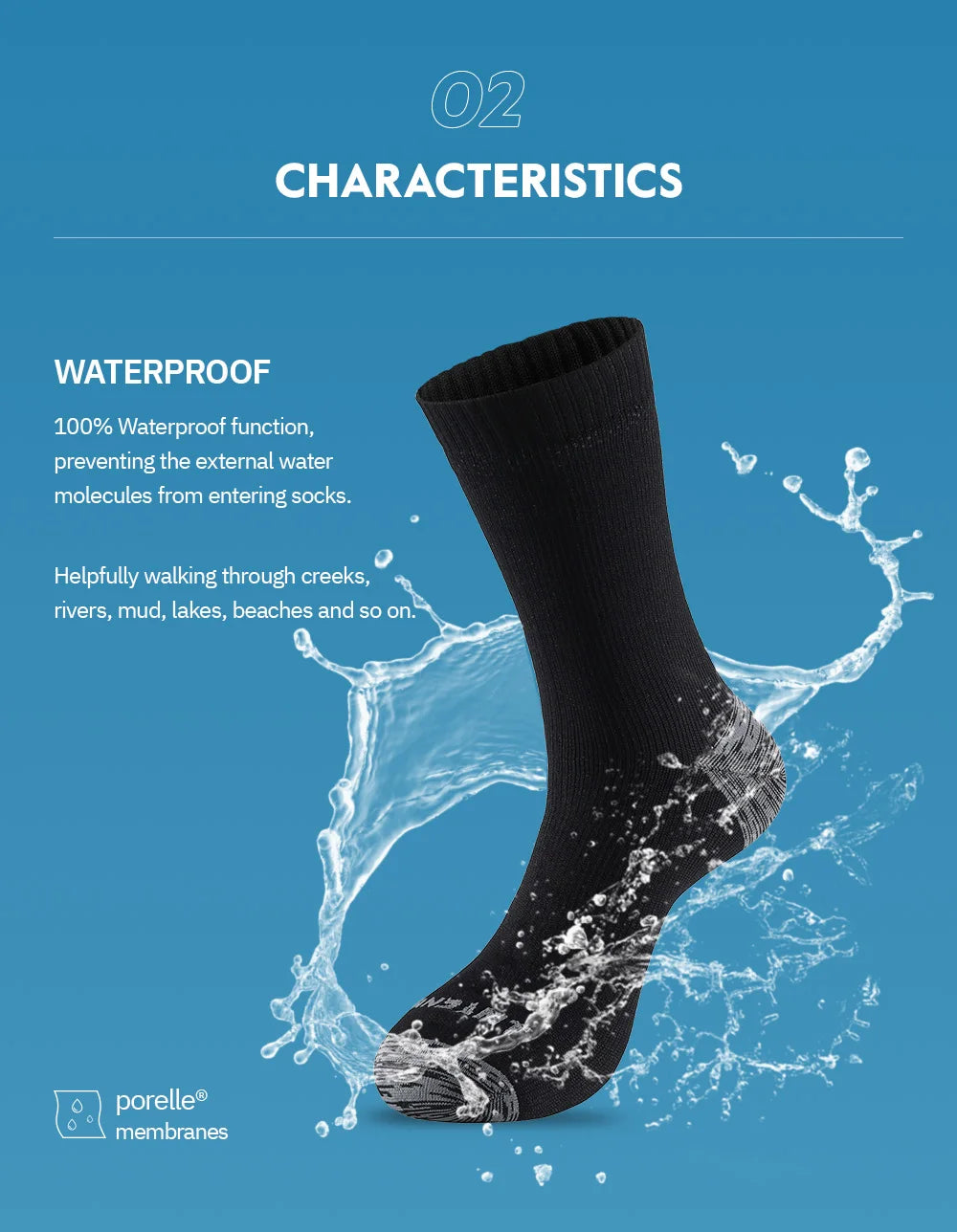  Waterproof Socks Breathable Hiking Wading Camping Winter Ski Fishing Socks 
