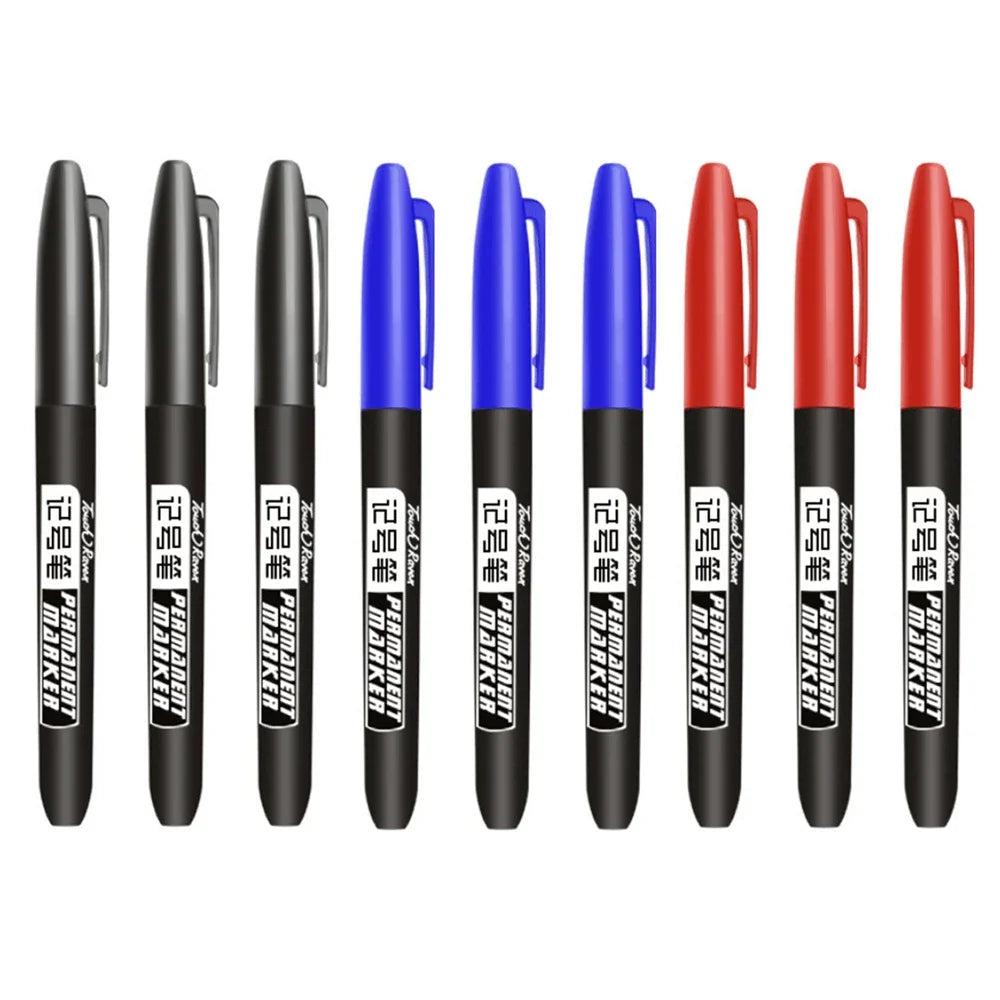  9 Pcs/Set Permanent Marker Pen Fine Point Waterproof Ink Thin Nib Crude Nib Black Blue Red Ink 1.5mm Fine Color Marker Pens