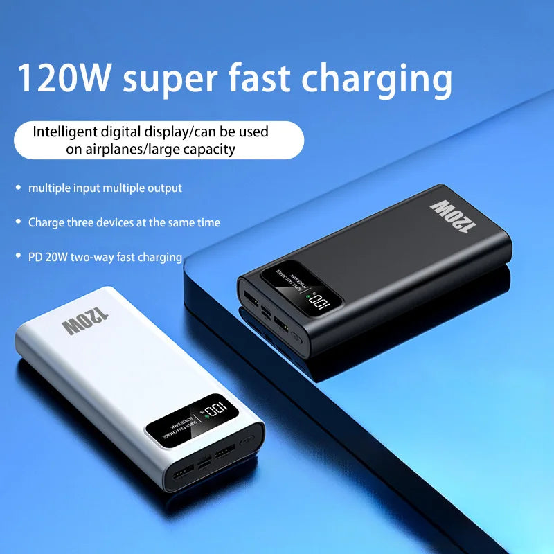   120W Fast Charging Black Power Bank with Dual USB-C and Display   